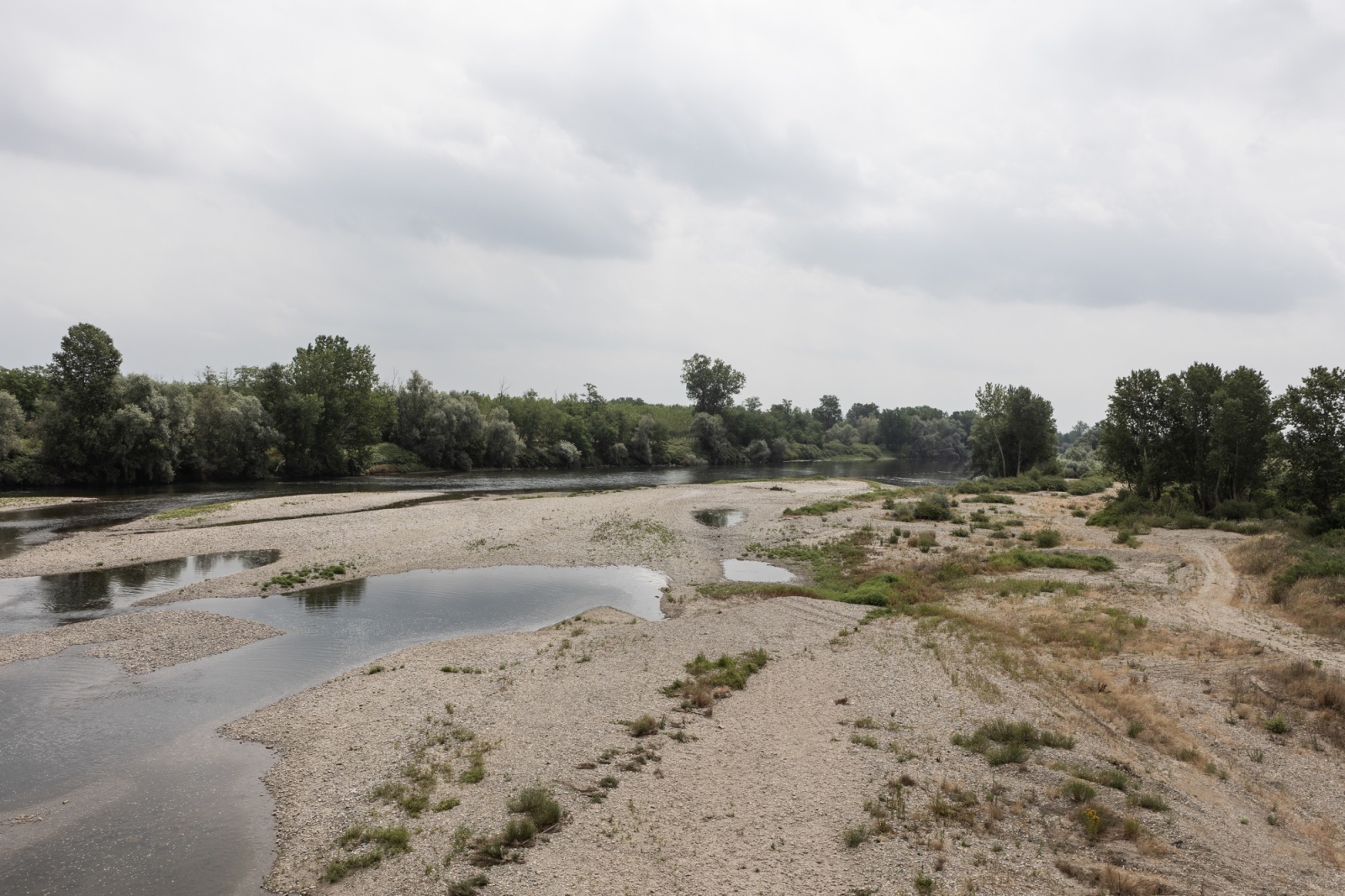 LOMBARDY, ITALY - JUNE 2022 - View of the Sesia river on the border between the regions of Lombardy and Piedmont in Candia Lomellina (PV), Italy on June 23, 2022.