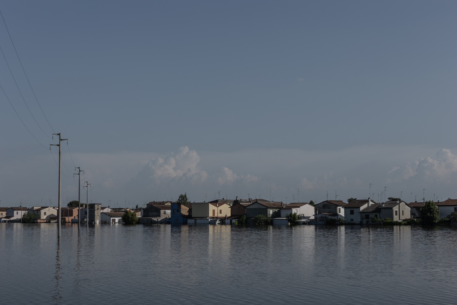 CONSELICE, ITALY – MAY 23: 
The recent flood seriously affected the city and days later it is the only area still under water in Conselice, Emilia Romagna on May 23, 2023 .