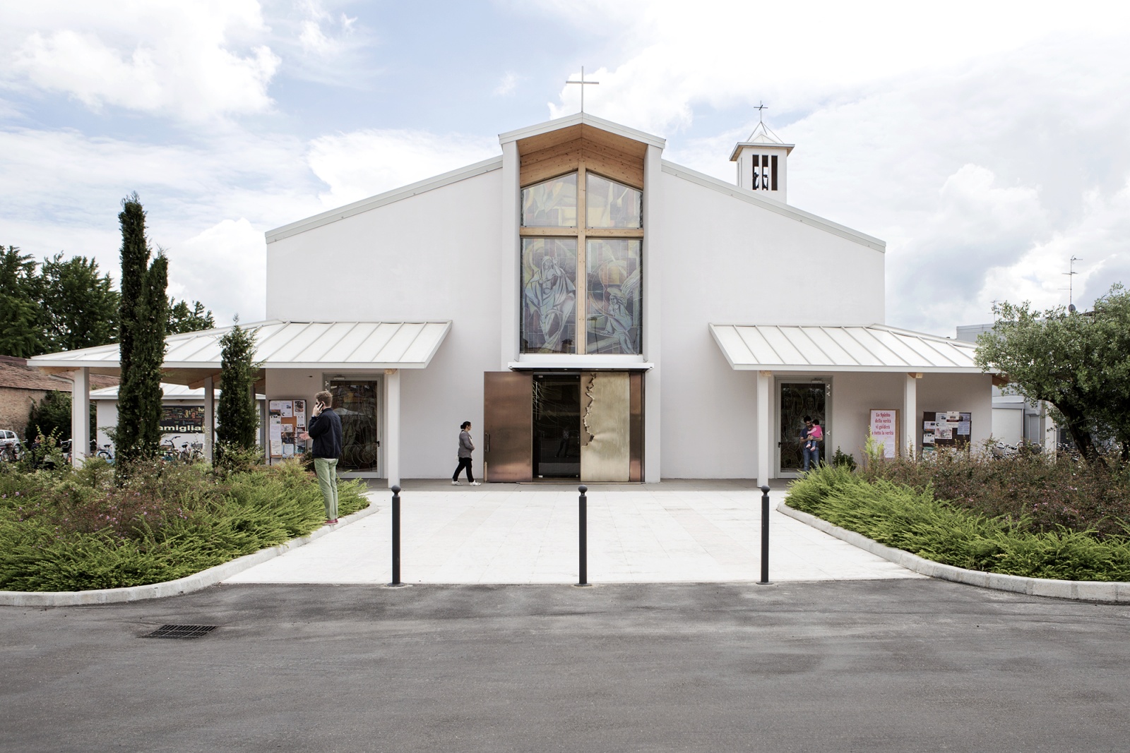 San Felice sul Panaro, Emilia Romagna Region, Italy, May 2015 - "Chiesa Nuova" in San Felice sul Panaro is the new anti-seismic church of the town. It was built entirely in wood, using x-lam panels and lamellar beams. Finally, the internal walls were covered with plasterboard.
 